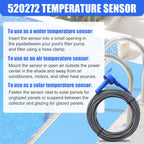 2 Pack 520272 Pool 7790 Temperature Sensor Thermistor Air/Water/Solar 20' Feet Cable for Jandy - Replacement Pool/Spa (10K-ohm Sensor - Includes 2 Pcs 2" Pipe Clamp)