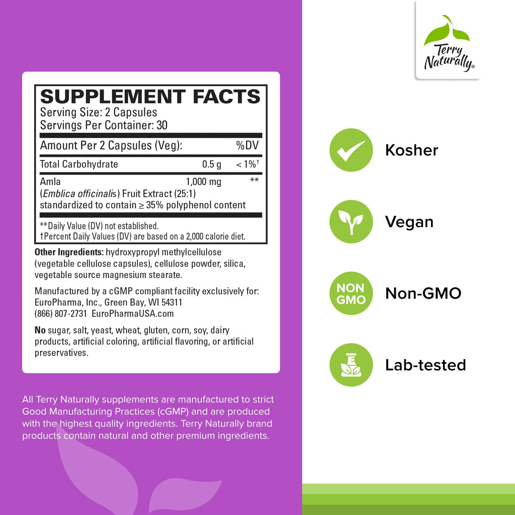 Terry Naturally Healthy Cholesterol with Amla - Supports Healthy Triglyceride Levels, Cardiovascular Health, Antioxidant - Non-GMO, Gluten-Free, Kosher, 60 Count (Pack of 1)