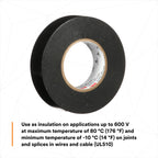 3M Temflex Vinyl Electrical Tape 175, Flame Retardant, Pressure-Sensitive Adhesive, Electrical and Mechanical Protection, Black, 7 mil, 3/4 in x 60 ft, 10 Rolls
