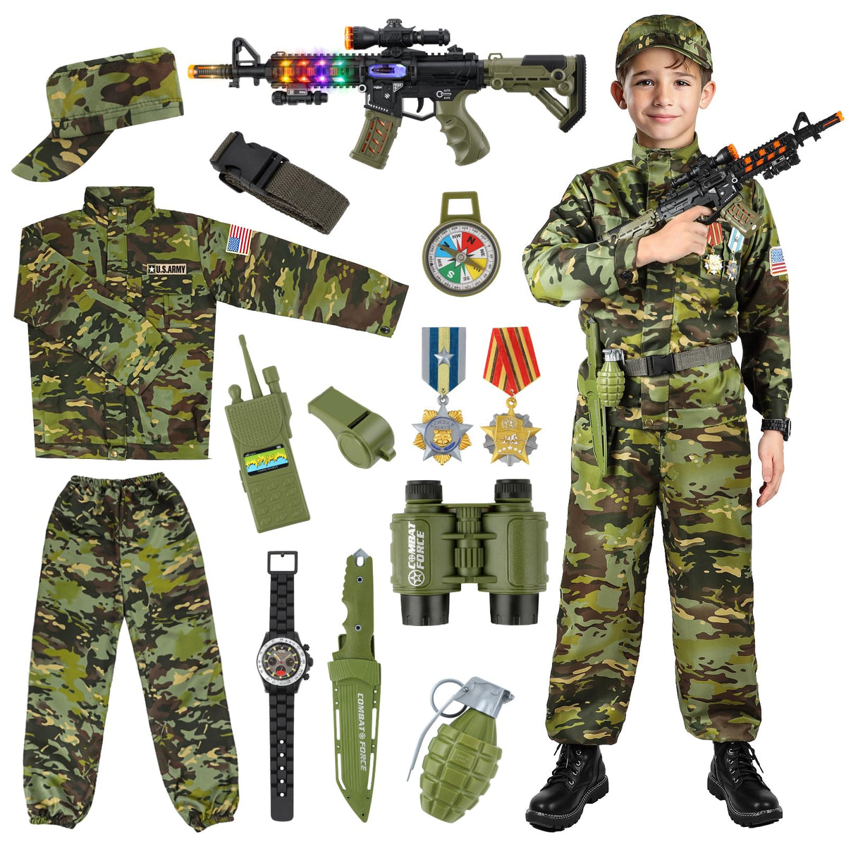 Metemot Army Costume for Boys, Halloween Soldier Military Costume for Kids