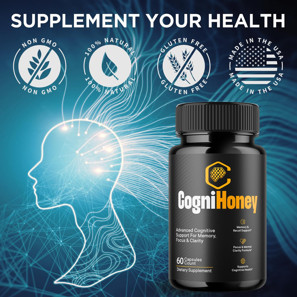 (3 Pack) CogniHoney Capsules, Cogni Honey Brain Support Pills with All Natural Ingredients, Advanced Memory Support Supplement Supporting Brain Health & Wellness with Premium Vitamins (180 Capsules)