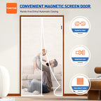 MAGZO Magnetic Screen Door Fit Door Size 36 x 80 Inch, Screen Size 38" x 81" Strong Magnet Door Mesh with Reinforced Hook & Loop for Patio, Sliding, French Door, White