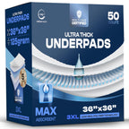 50 Pack Incontinence Bed Pads Disposable for Adults 125 Gram - 3XL 36" x 36" Super Absorbent Waterproof Bed Liner, Pee Pads for Adults - Chucks Pads