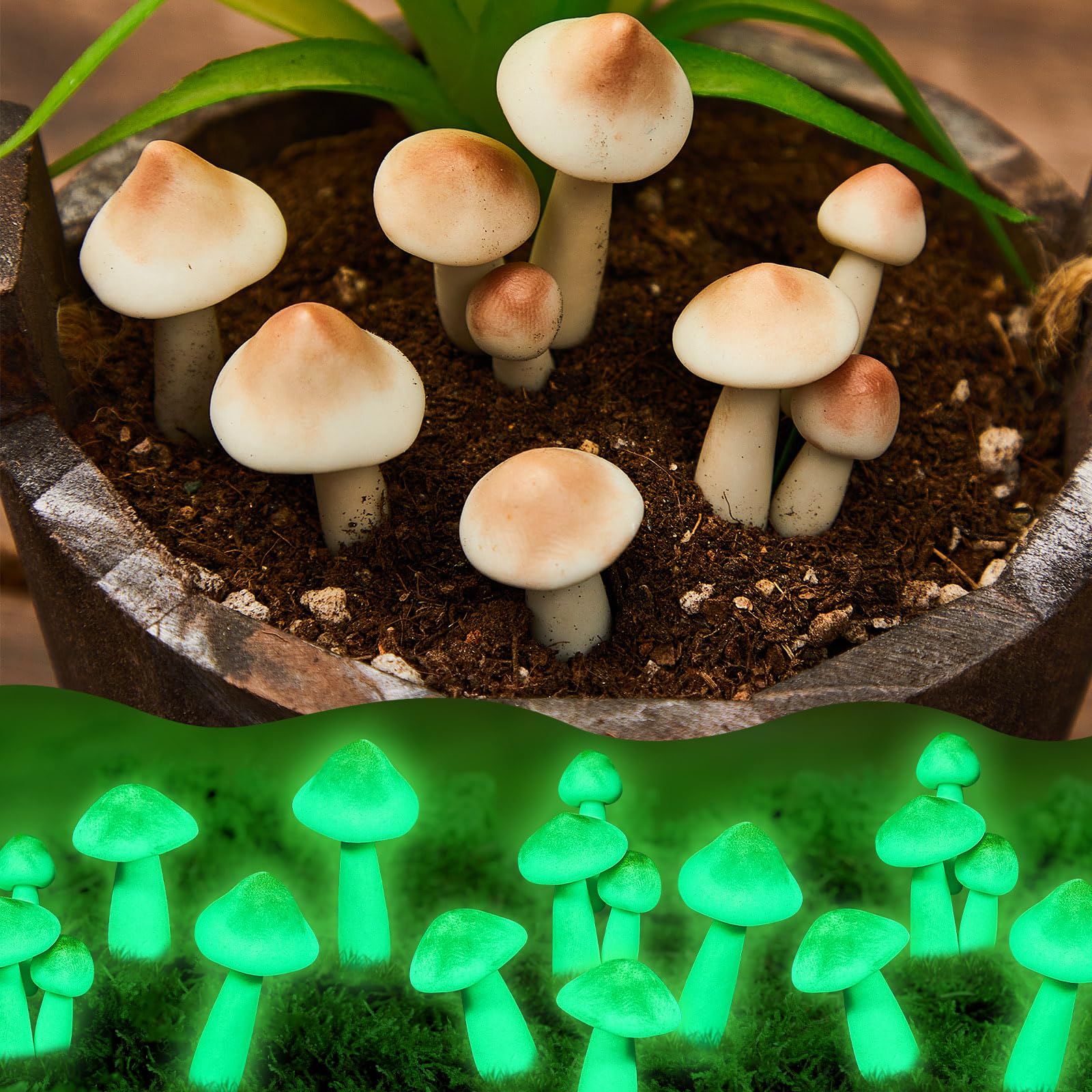 Taiyin 10 Pcs Luminous Mushroom Miniature Garden Mushrooms Outdoor Decor Waterproof Glow in The Dark Yard Decor for Fairy Outdoor Garden Micro Landscape Terrarium Christmas Tree