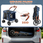 AOPEC Medium Dog Stroller, Dual Entry One-Touch Folding,Small and Medium Pet Stroller,360° Rotating Front Wheels,70 lbs Weight Capacity for Outdoor Travel and Elderly Dogs - Blue