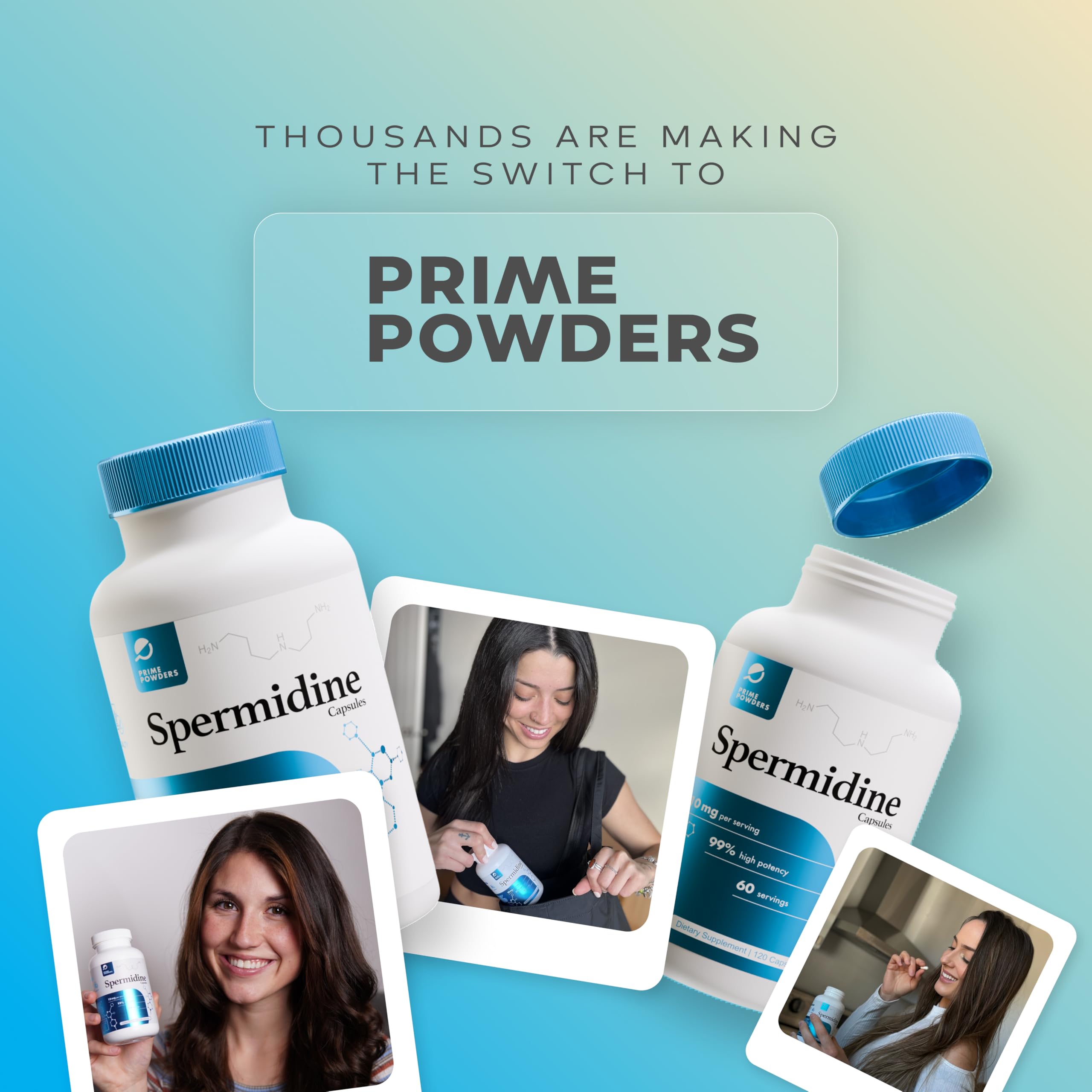 Prime Powders Spermidine Capsules Gluten Free 99% Concentration 100x More Potent Than Wheat Germ Extract for Anti-Aging DNA Telomere Support