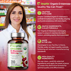 biophix D-Mannose USDA Organic 1500 mg 200 Veggie Caps - Supports a Healthy Bladder Urinary Tract, Non-GMO, Vegan-Friendly