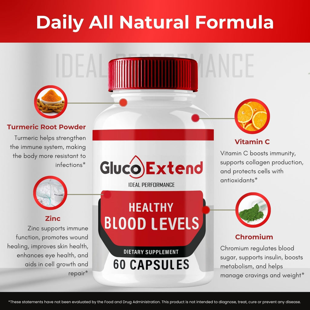 Gluco Extend Capsules, GlucoExtend Support Formula Supplement Pills - Maximum Strength, Gluco Extend Health & Wellness All Natural Formula, Official GlucoExtend Health Capsules Reviews (60 Capsules)