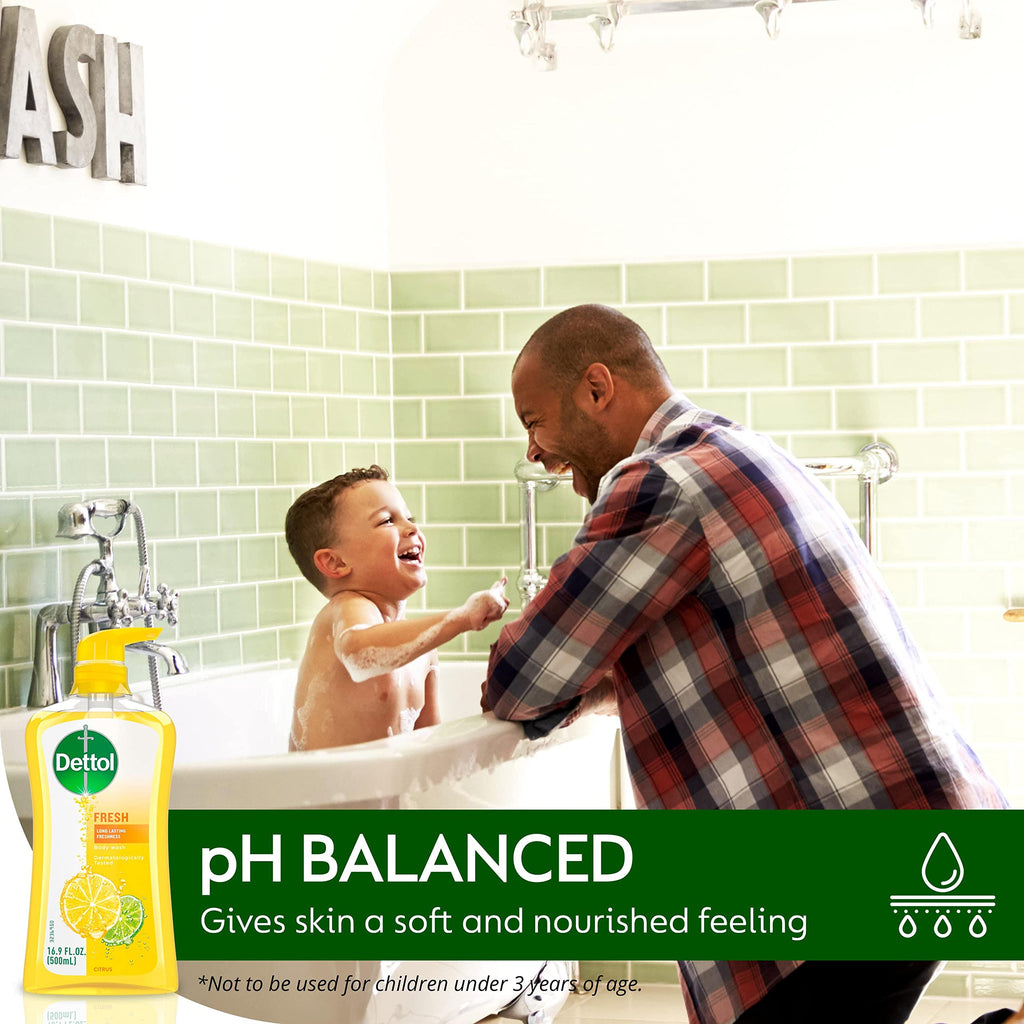 Dettol Fresh Body Wash and Shower Gel, Fresh Yuzu Citrus Scent Body Wash, 16.90 Fl Oz (Pack of 1)