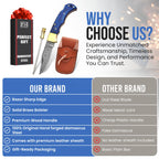 Damascus Pocket Knife for Men Comes with Leather Sheath & Sharpening Rod
