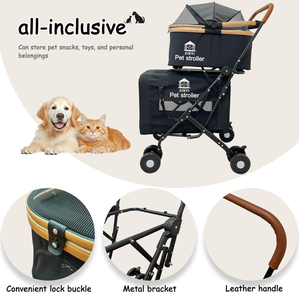 XL Extra-Large Double Pet Stroller, Running&Travel Pet Cart with Weather Cover, Cat&Dog Stroller for Large/Medium/Small Pets, Outdoor Pet Supplies