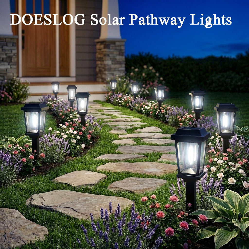 DOESLAG 10 Pack Solar Pathway Lights Outdoor, Auto On/Off LED Solar Garden Lights, Decorative Landscape Lighting for Path Yard Walkway Driveway