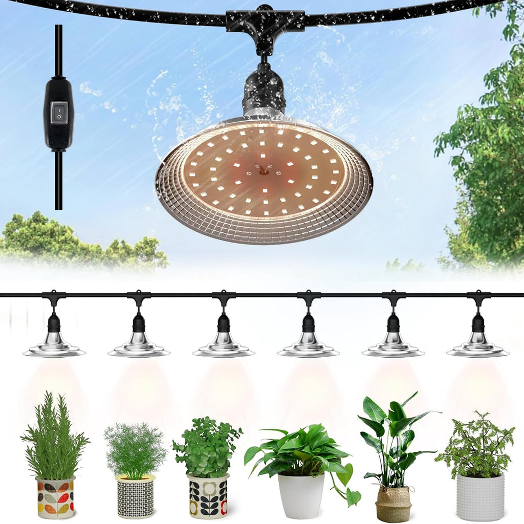 Danshinro Outdoor LED Grow Light, Waterproof String Plant Growing Light, 21 FT Full Spectrum Growth Light, Suitable for Garden, Farm, Flower, Seedling Greenhouse Grow Light (6 Light)