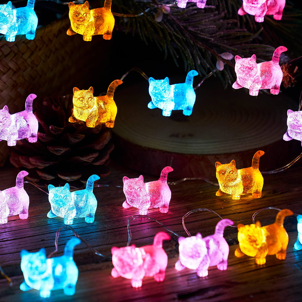 JASHIKA Cat Décor Cute Indoor String Light Fairy Lights Plug in Decorative Lights 10ft 30LED Battery Operated or USB for Bedroom Kids Tent Camping Christmas Tree Ornaments