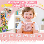 Kids Instant Camera with 64GB SD Card, Portable Digital Camera Toy for Girls and Boys Ages 3-12, Toddler Christmas and Birthday Gift for 3 4 5 6 7 8 9 10 Year Old Kids (Blue) (Pink)