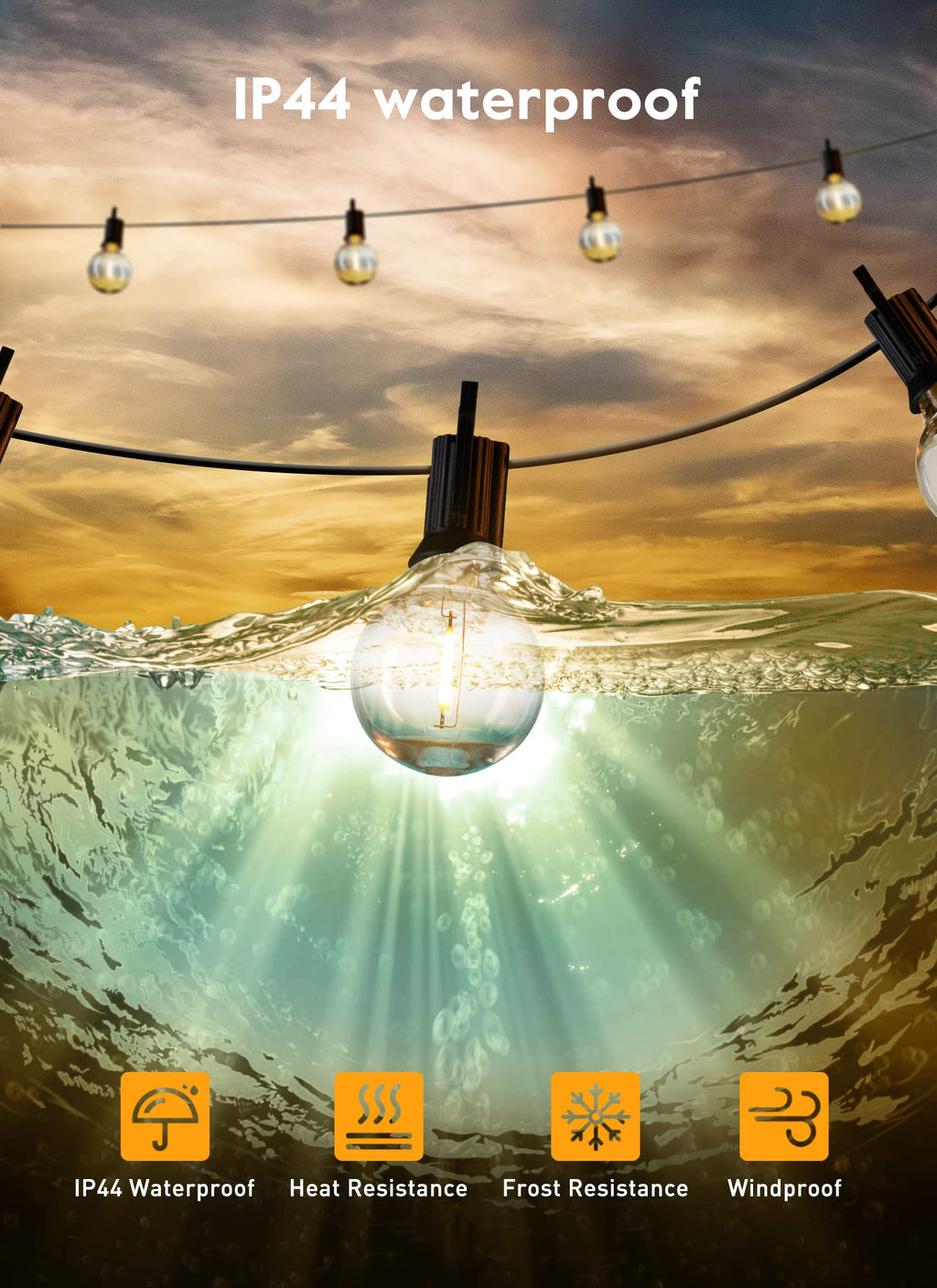 Brightown String Lights Outdoor 38Ft(28+10) with Remote Hooks and Clips, Patio String Lights for Outside with 17 Shatterproof Bulbs(2 Spare), Waterproof Dimmable Hanging Lights for Backyard Party Cafe