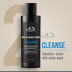 Mountaineer Brand Bald Head Care Gifts For Bald Men | All Natural 4 Step Daily Skin Care for Healthy Scalp & Face | Exfoliate Scrub | Cleanse Wash | Shine Away PH Balance | Protect Moisturizing Balm