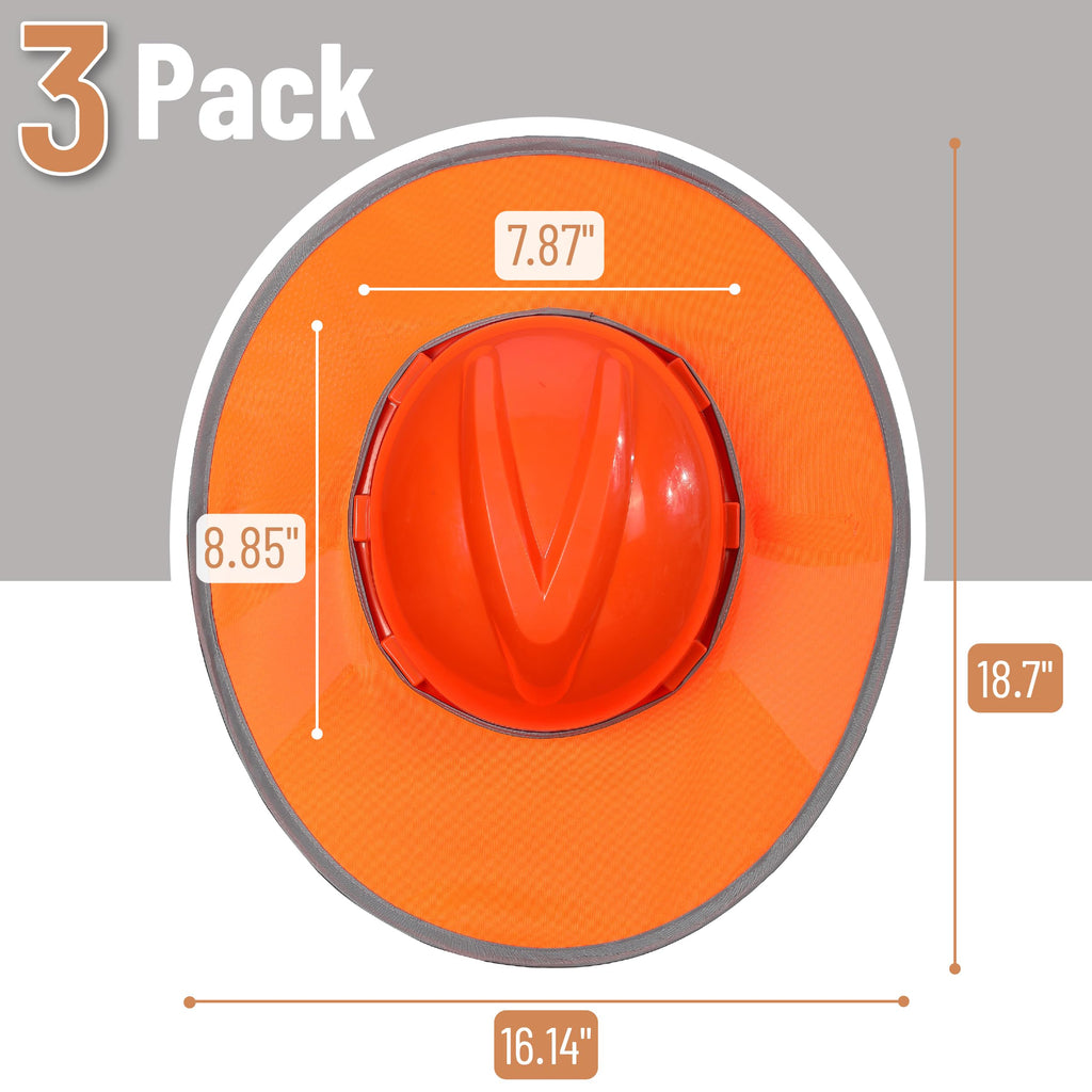 UNCO- Hard Hat Sun Shield, 3 Pack, Orange, Full & Standard Brim Mesh Sunshade High Visibility Reflective, Hard Hat Accessories