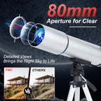Telescope for Kids Adults 80mm Aperture 600mm Refractor Telescopes High Magnification Astronomical Telescope for Beginner, Telescopio with Phone Adapter Carrying Bag Tripod