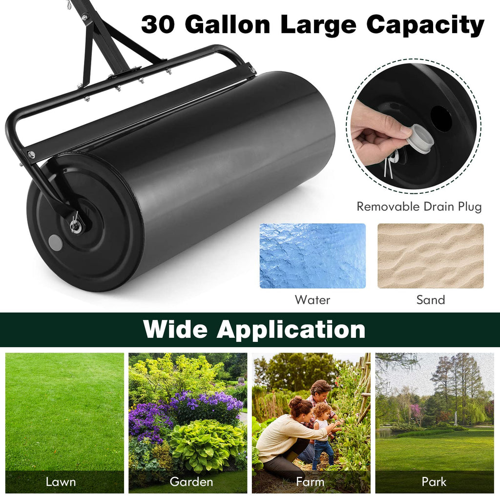 IRONMAX 30 Gallons/113 L Manual Lawn Roller, Water & Sand Fillable, Black