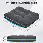 HAVARGO 18x16 Memory Foam Wheel Chair Cushions for Seniors, Dual-Layer Anti-Sagging Patent Design with Curved Bottom for Better Fit and Pressure Relief on Wheelchair Seats, Dark Grey