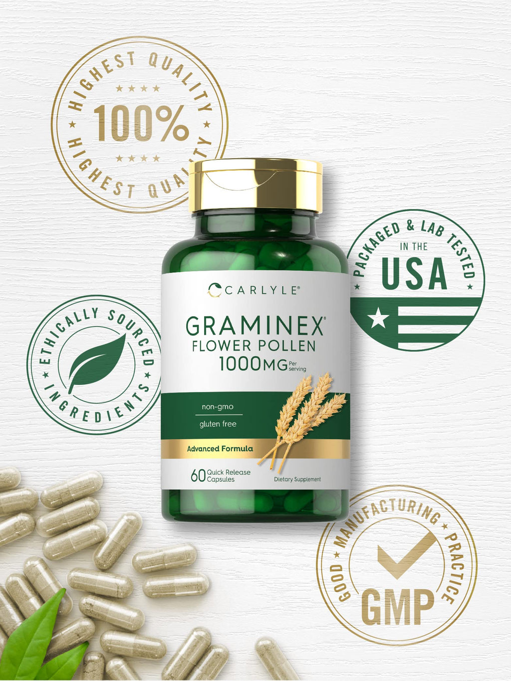 Carlyle Graminex Flower Pollen Extract | 1000 mg | 60 Capsules | Non-GMO & Gluten Free Supplement