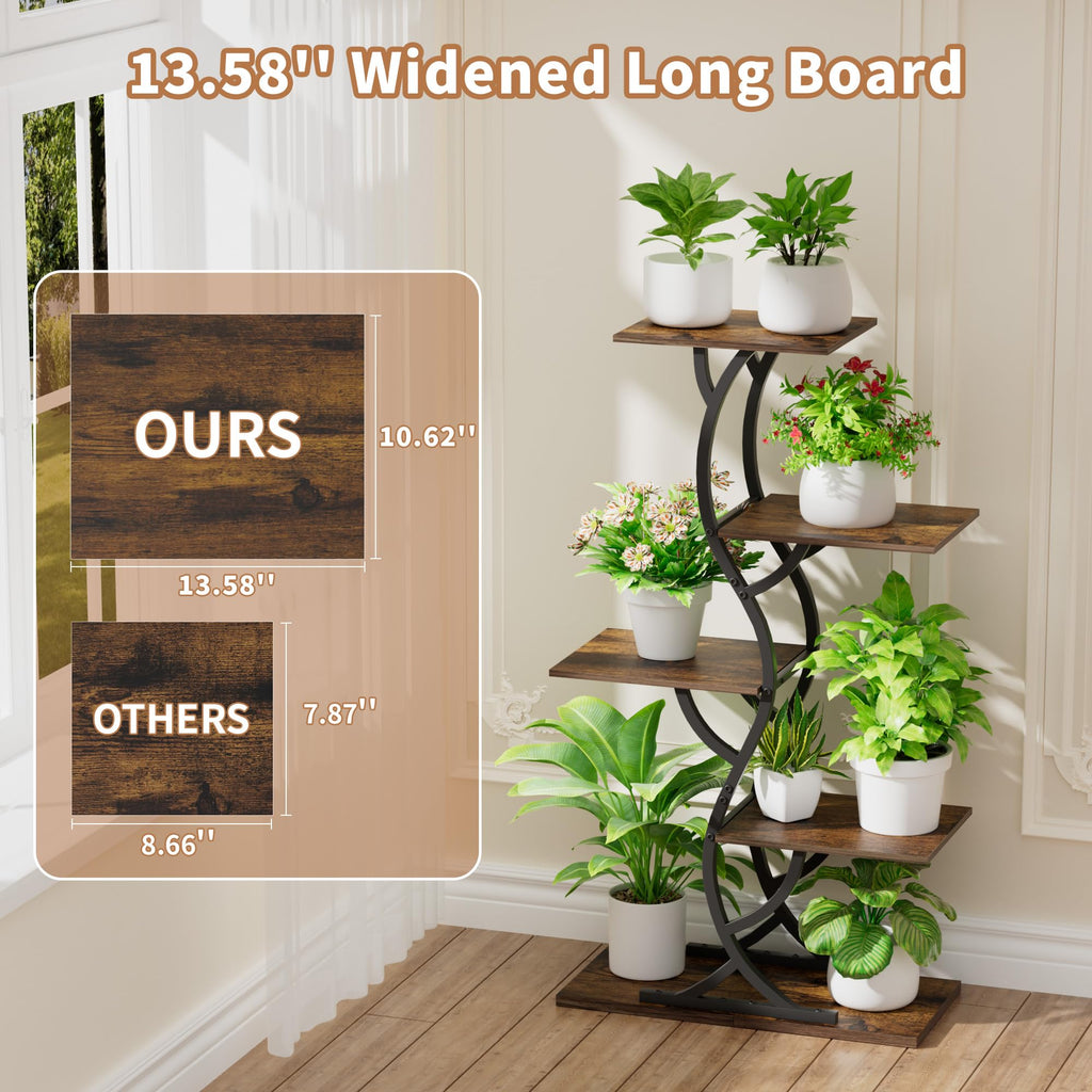Plant Stand Indoor with Grow Lights - 5 Tiered Corner Plant Shelves (Brown)