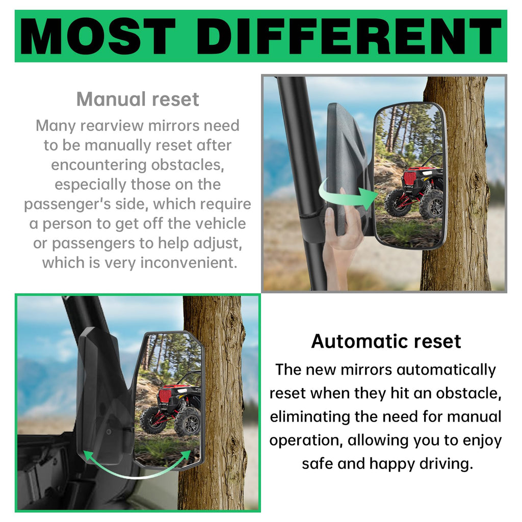 SHEJISI Defender Side Mirrors,The Spring Back Feature Allows Easy Reset After Fold,2024 New UTV Mirrors Compatible with Can Am Defender HD10 HD9 HD8 HD7 HD5,Suitable for No Door,Half Door,Full Door