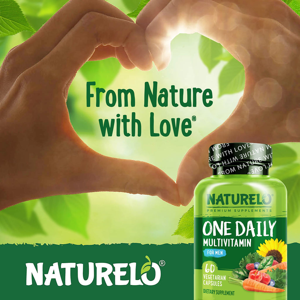 NATURELO Mens Multivitamins - One Daily Multivitamin for Men with Vitamins, Minerals & Organic Whole Foods, Boost Energy & Health, Non-GMO, 60 Vegetarian Capsules