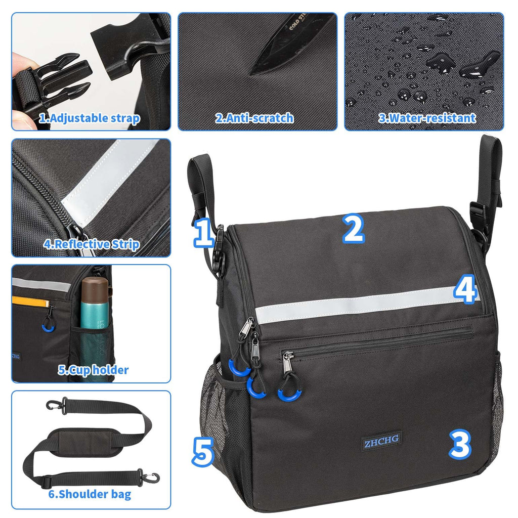 ZHCHG Wheelchair Bags, Wheelchair Backpack with Cup Holder, Wheelchair Bags to Hang on Back, Electric Wheel Chair Accessories, Large Storage Bag for Walker Rollator