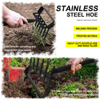 4-Tines Rake and Stirrup Hoe - Stainless Steel Cultivator for Gardening