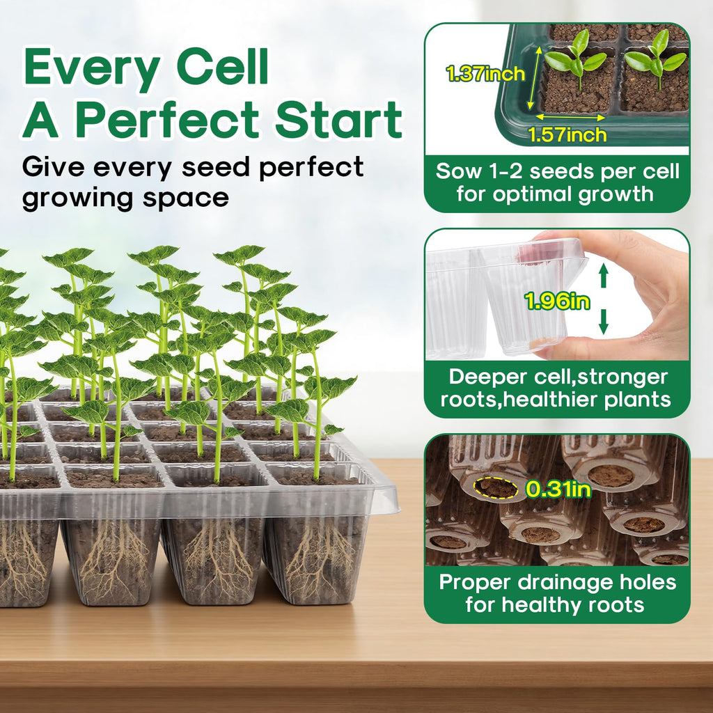 BlumWay Seed Starter Tray with Grow Light, Humidity Dome, 2 Pack 80 Cells