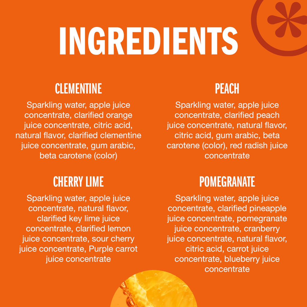 IZZE Sparkling Juice Beverage Blend, Sunset Variety Pack, Clementine, Peach, Cherry Lime, Pomegranate, No Sugar Added, 8.4 Fl Oz (Pack of 24)
