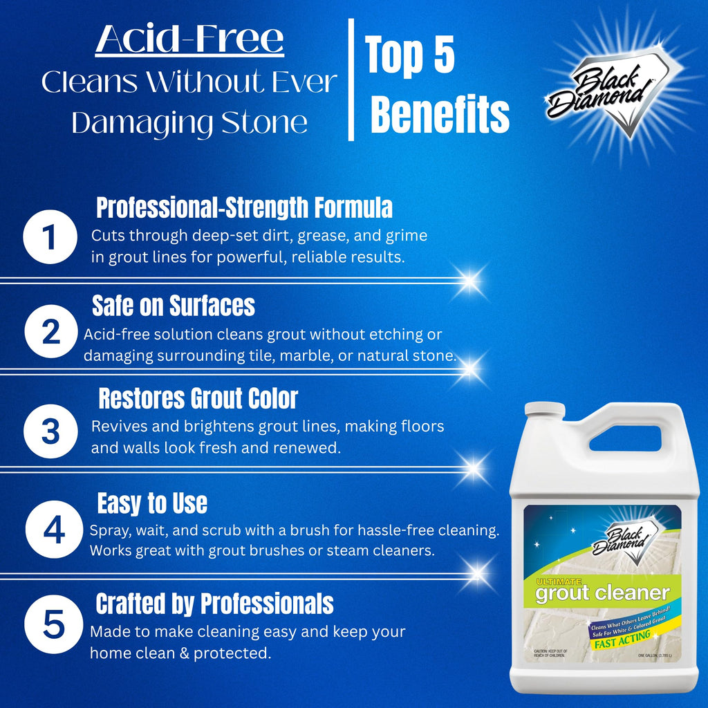 Black Diamond Stoneworks Ultimate Grout Cleaner for Tile Floors — Acid-Free Deep Cleaner Removes Grease, Dirt & Soap Scum Without Damaging Grout — Safe for Marble and All Natural Stone (4-Gallons)