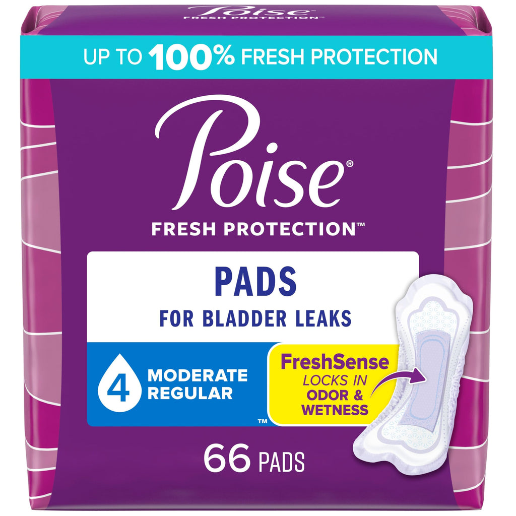 Poise Incontinence Pads & Postpartum Incontinence Pads, 4 Drop Moderate Absorbency, Regular Length, 66 Count, Packaging May Vary