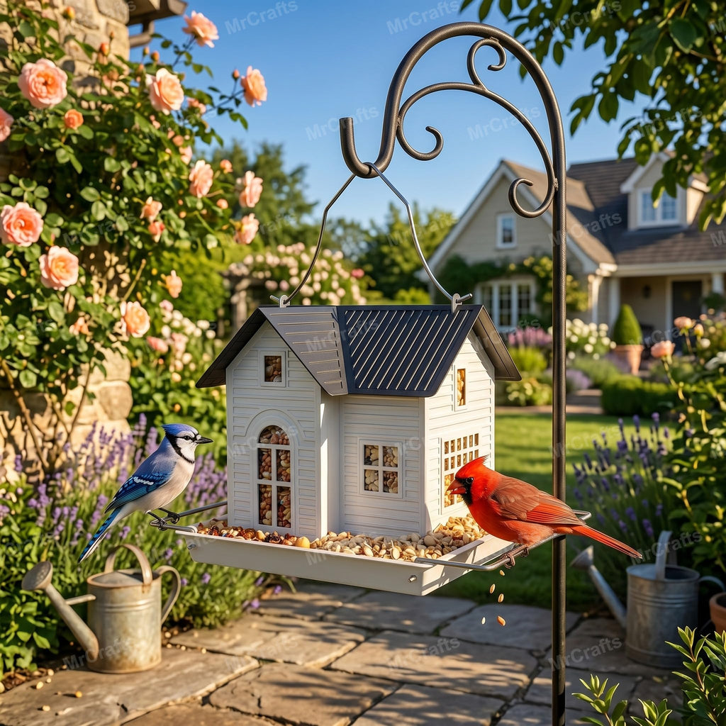 MrCrafts Solar Bird Feeder - Hanging Metal Bird House Feeder with Solar Lights, Outdoor Solar Lantern, Garden Decor for Outside, Unique Gifts for Mom, Grandma, Christmas