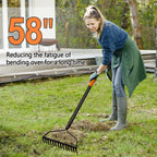 AgroPro Garden Rake for Lawn Heavy Duty, 14 Tines Metal Rake with Thick Fiberglass Handle, 58 Inches