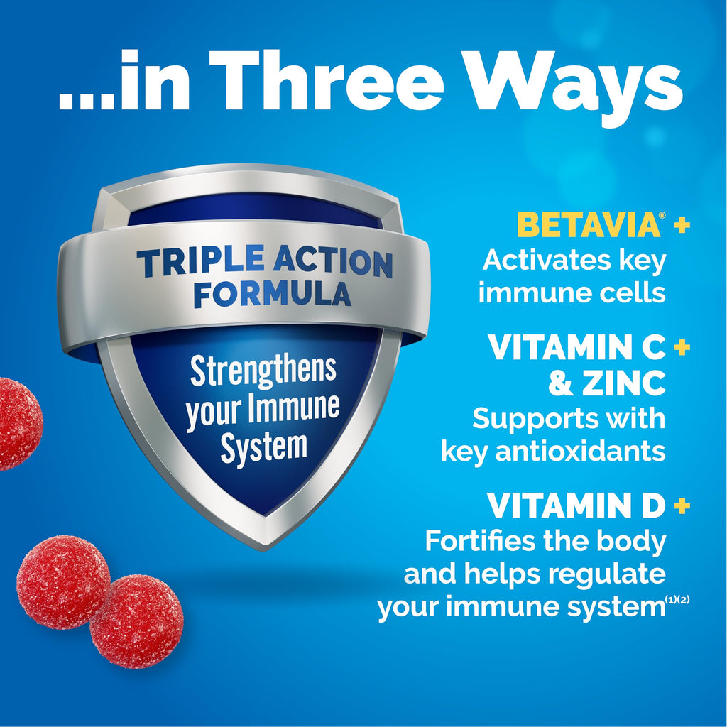 Emergen-C Immune+ Triple Action Immune Support Gummies, BetaVia (R), 1000mg Vitamin C, B Vitamins, Vitamin D and Antioxidants, Raspberry – 45 Count
