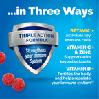 Emergen-C Immune+ Triple Action Immune Support Gummies, BetaVia (R), 1000mg Vitamin C, B Vitamins, Vitamin D and Antioxidants, Raspberry – 45 Count