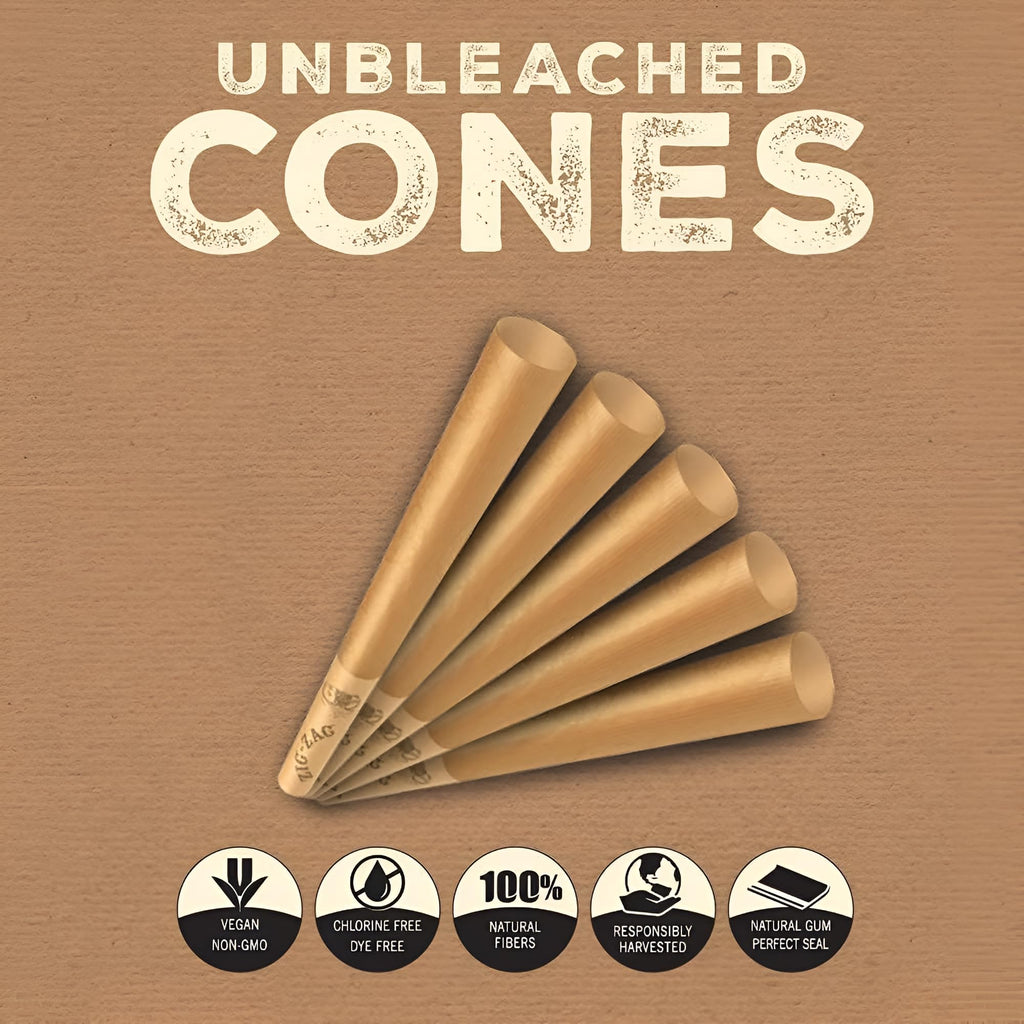 ZIG-ZAG Pre Rolled Cones 1 1/4 Size (900 Pack) Unbleached - Slow Burning Pre Rolled Cones with Tips & Packing Tubes Included - Bulk Pack