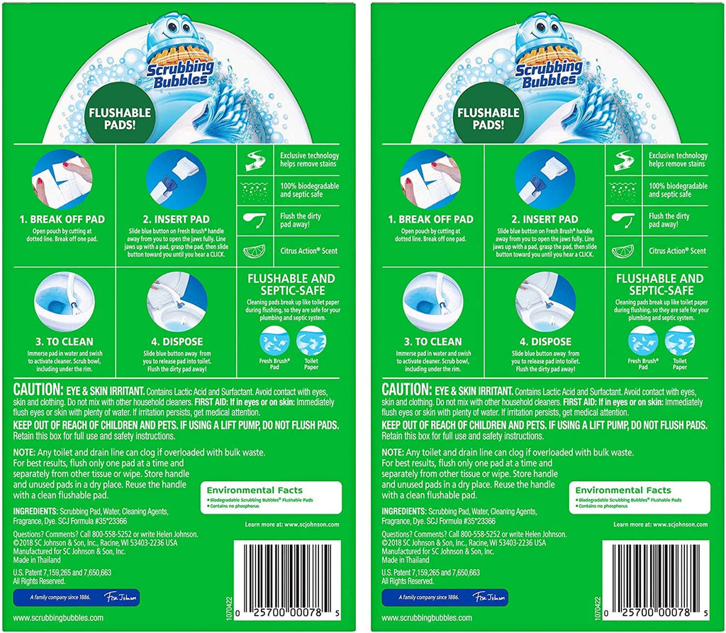 Scrubbing Bubbles Flushable Toilet Bowl Wand Cleaner Refills, Fresh Brush Cleaner Toilet Refill Pads, Removes Limescale & Odors, Citrus Scent,20 Count (Pack of 4)