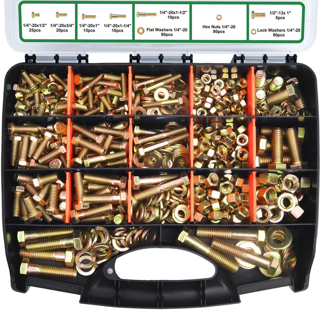 FOLIV 772PCS Grade 8 Bolt Assortment Kit, Heavy Duty Bolts and Nuts Kit, 1/4-20 5/16-18 3/8-16 1/2-13 SAE Sizes Included (Upgraded Package)