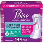 Poise Ultra Thin Incontinence & Postpartum Pads for Bladder Leaks, 3 Drop Light Absorbency, Regular Length, 144 Count (Packaging May Vary)