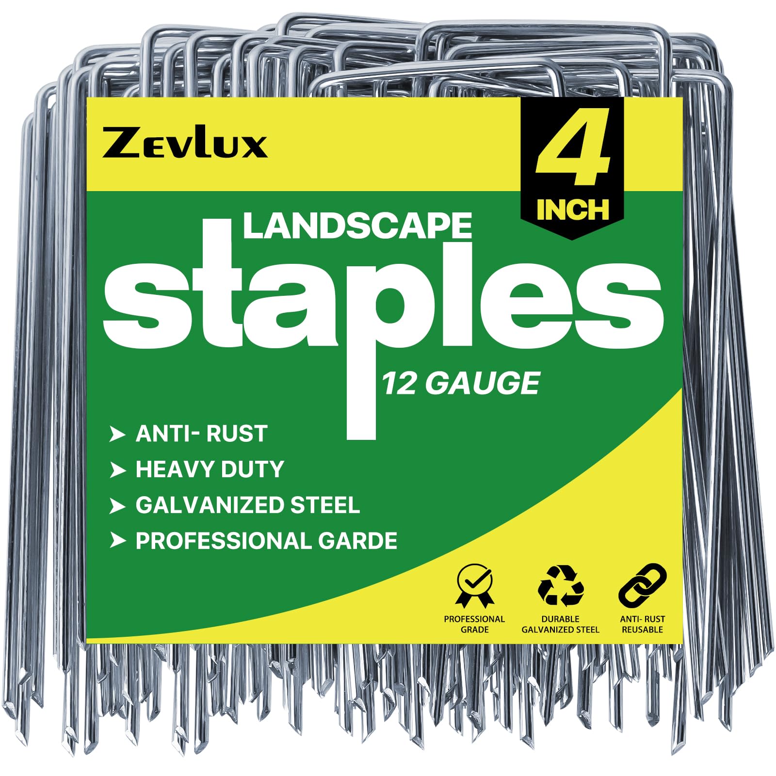 Zevlux 4 inch 200 Pack Landscape Staples Galvanized Garden Stakes