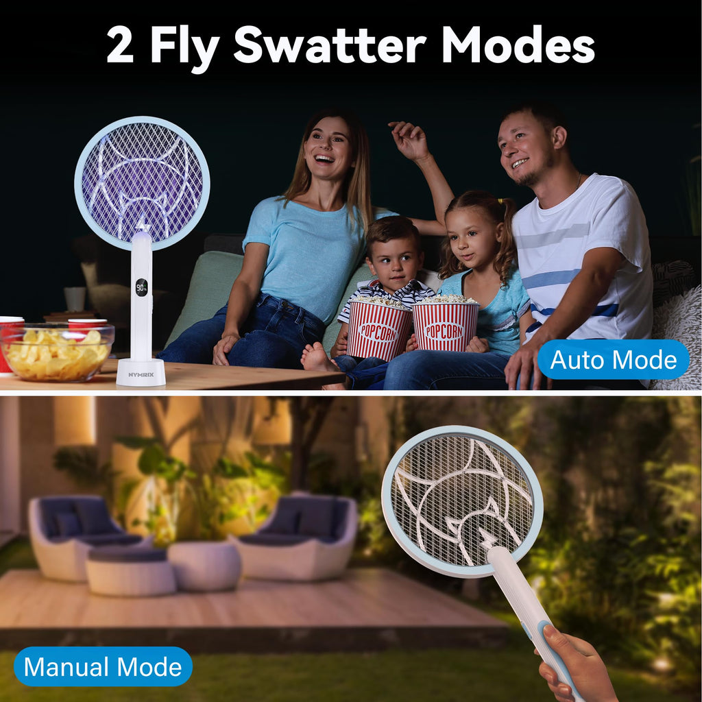 Nymrix Electric Fly Swatter 4100V Dual Mode Bug Zapper Racket（Blue,1-Pack）