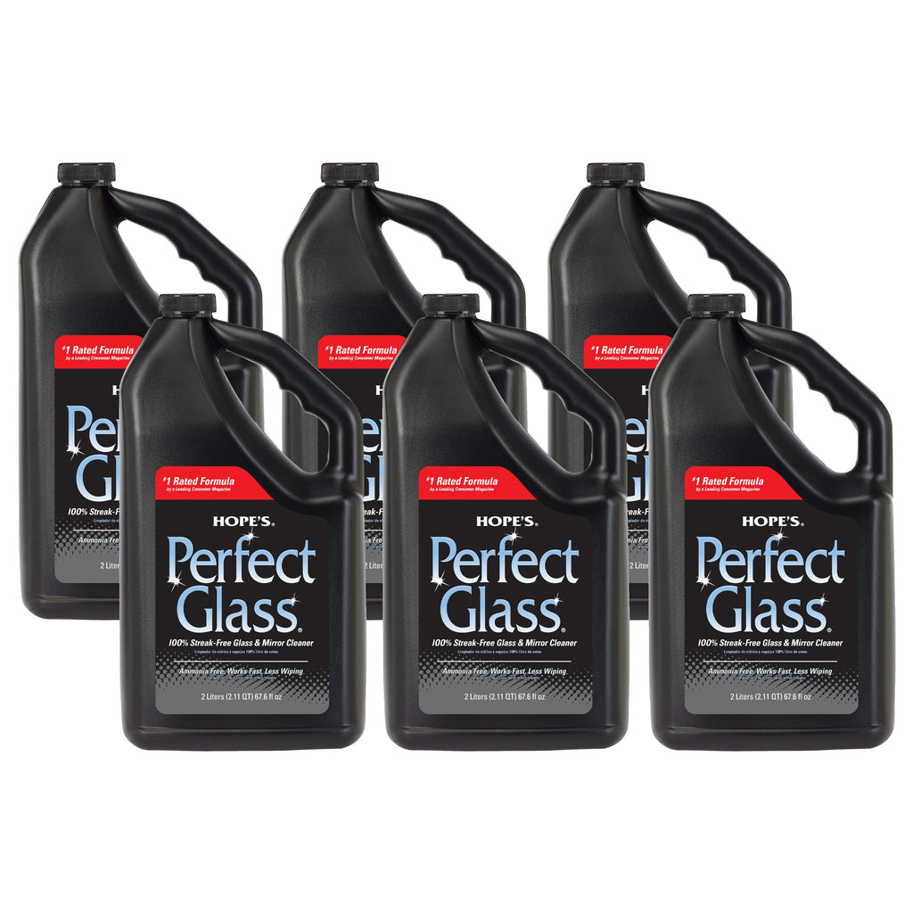 HOPE'S Perfect Glass Cleaner Spray Refill, Streak-Free, Ammonia-Free Window, Mirror, Screen, Tinted Glass, and Shower Door Cleaner, Indoor and Outdoor Glass Surfaces, 67.6 Ounce, Pack of 6