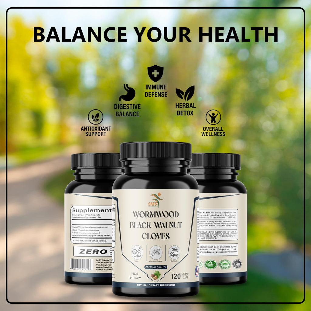 Wormwood Black Walnut Clove Capsules, No Fillers, Herbal Cleanse Supplement with Sweet Wormwood, Black Walnut & Cloves, 120 Veggie Capsules for Digestive Support & Overall Wellness