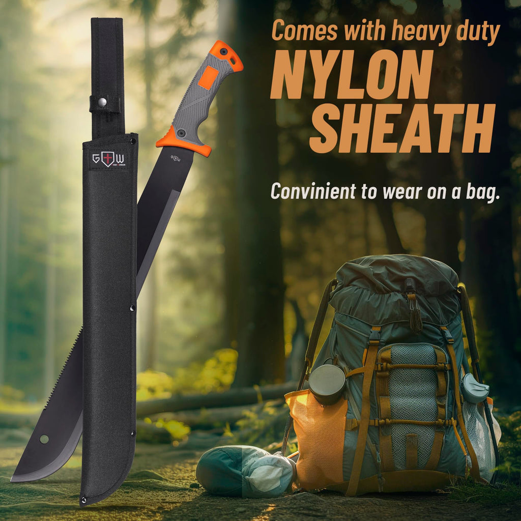 Machete with Saw - 25" Heavy Duty Tool & Sheath - Ergonomic No-Slip Handle - Survival Knife with Serrated Blade - Machetes for Bushcraft Hunting Garden Cutting Trees Yard Work 13153
