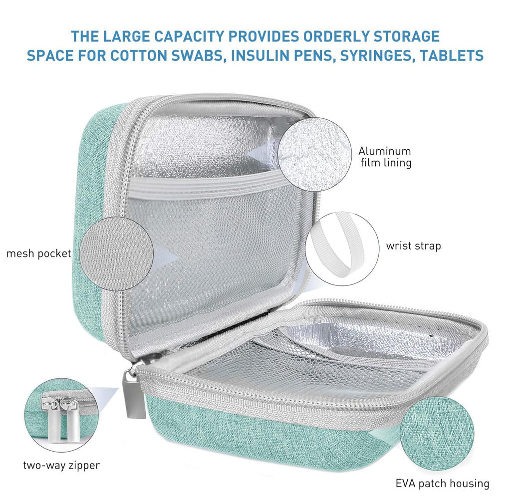 suzamed Insulin Cooler Travel Case,EVA Insulation Travel Medicine Kit with 2 Ice Packs for Diabetes Care,Insulin Pen and Other Diabetic Supplies (Green)