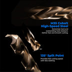 amoolo 3/8" Cobalt Drill Bit(5Pcs), M35 HSS Metal Drill Bit Set for Hard Metal, Stainless Steel, Cast Iron